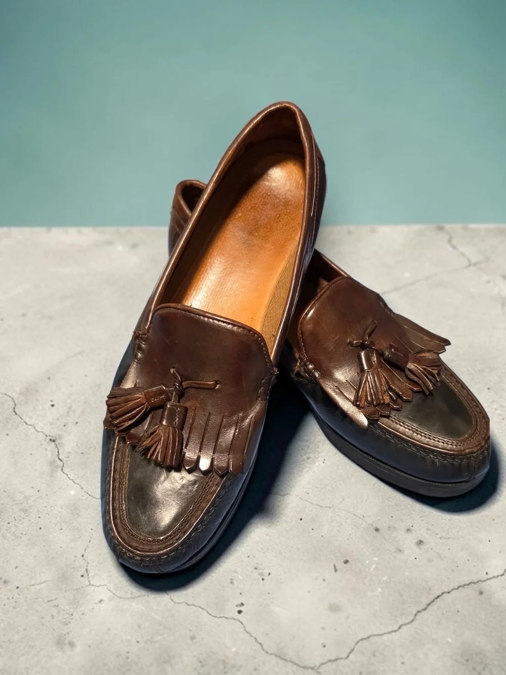 Johnston & Murphy Dark Brown Leather Tassel Kiltie Loafers